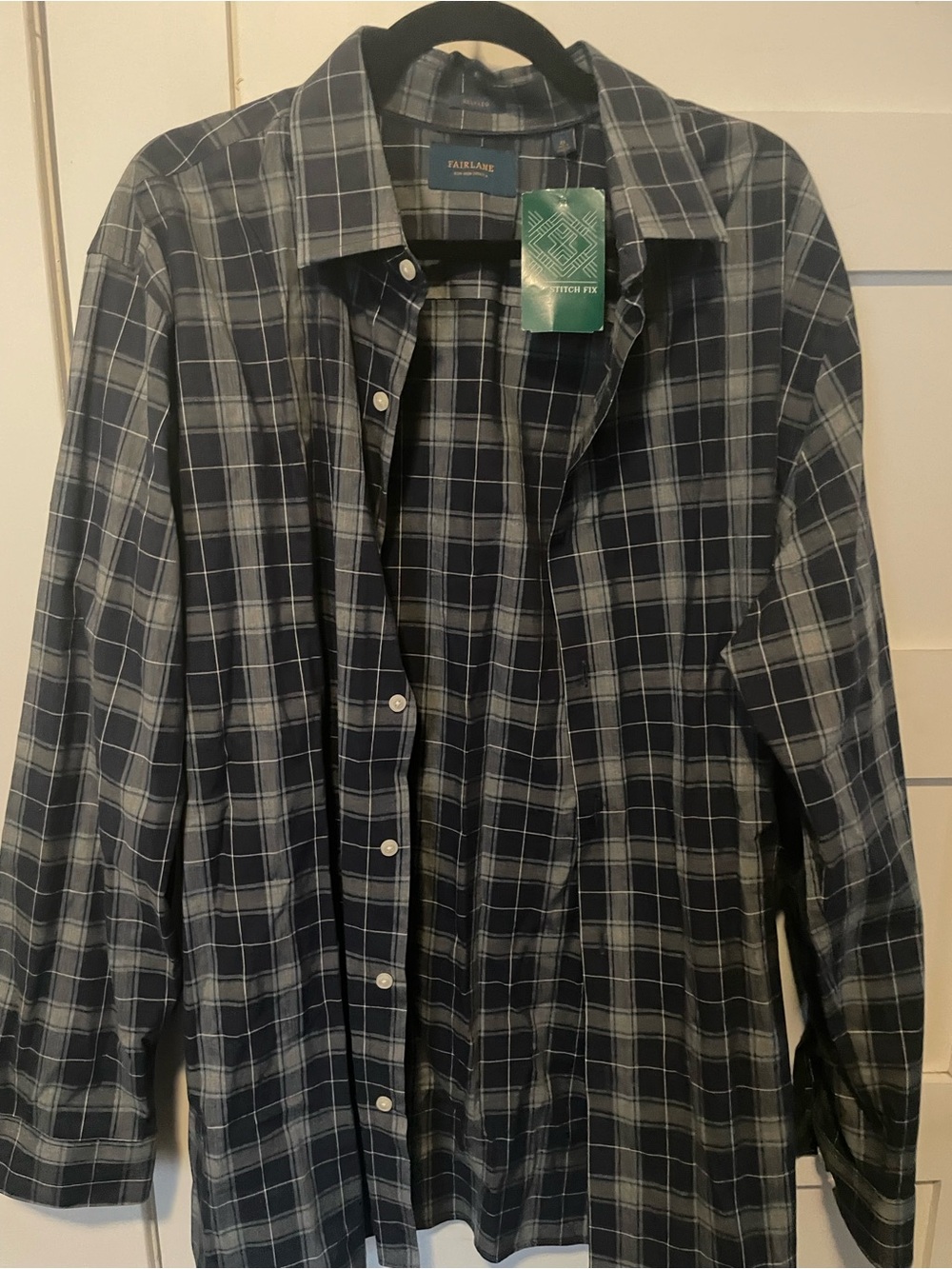 Fairlane Men's Navy Plaid Cotton Button-Down Shirt